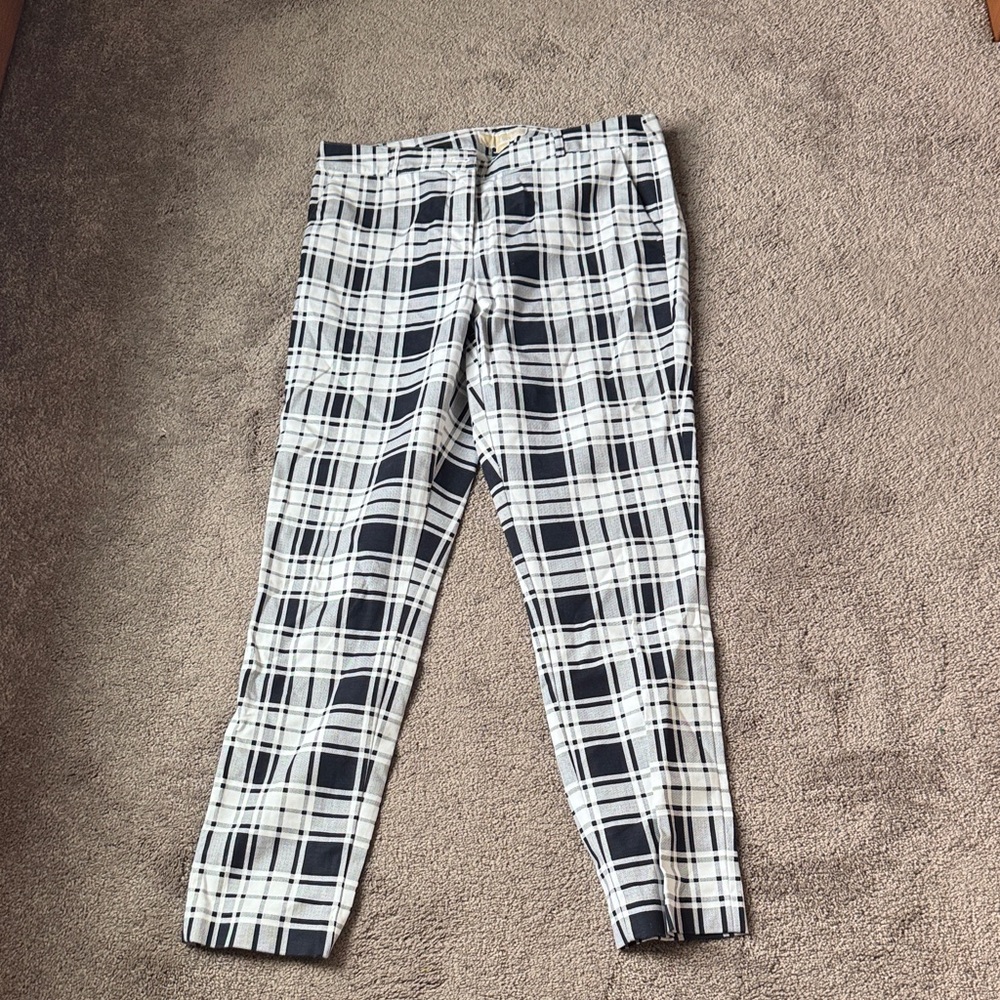 MICHAEL Michael Kors Plaid Pants Size 8 Navy White Ankle